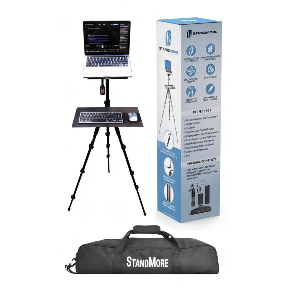 StandMore Portable Standing Desk with Keyboard Tray Adjustable Tripod Black NEW - Picture 2 of 16